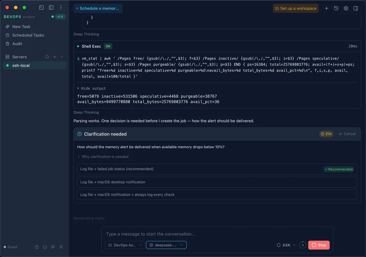Clarification prompt asking how alerts should be delivered
