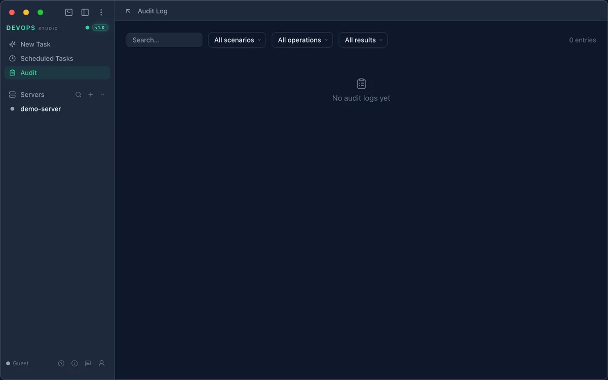Audit log with no entries yet