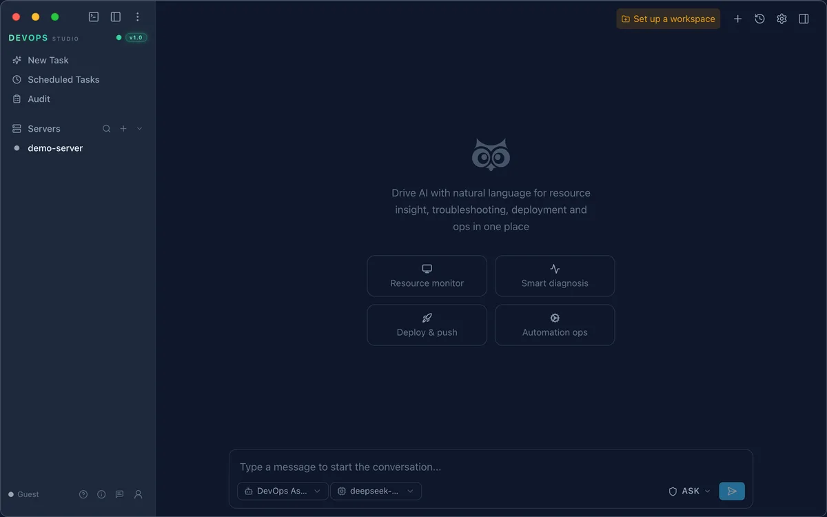 DevOps Studio welcome screen