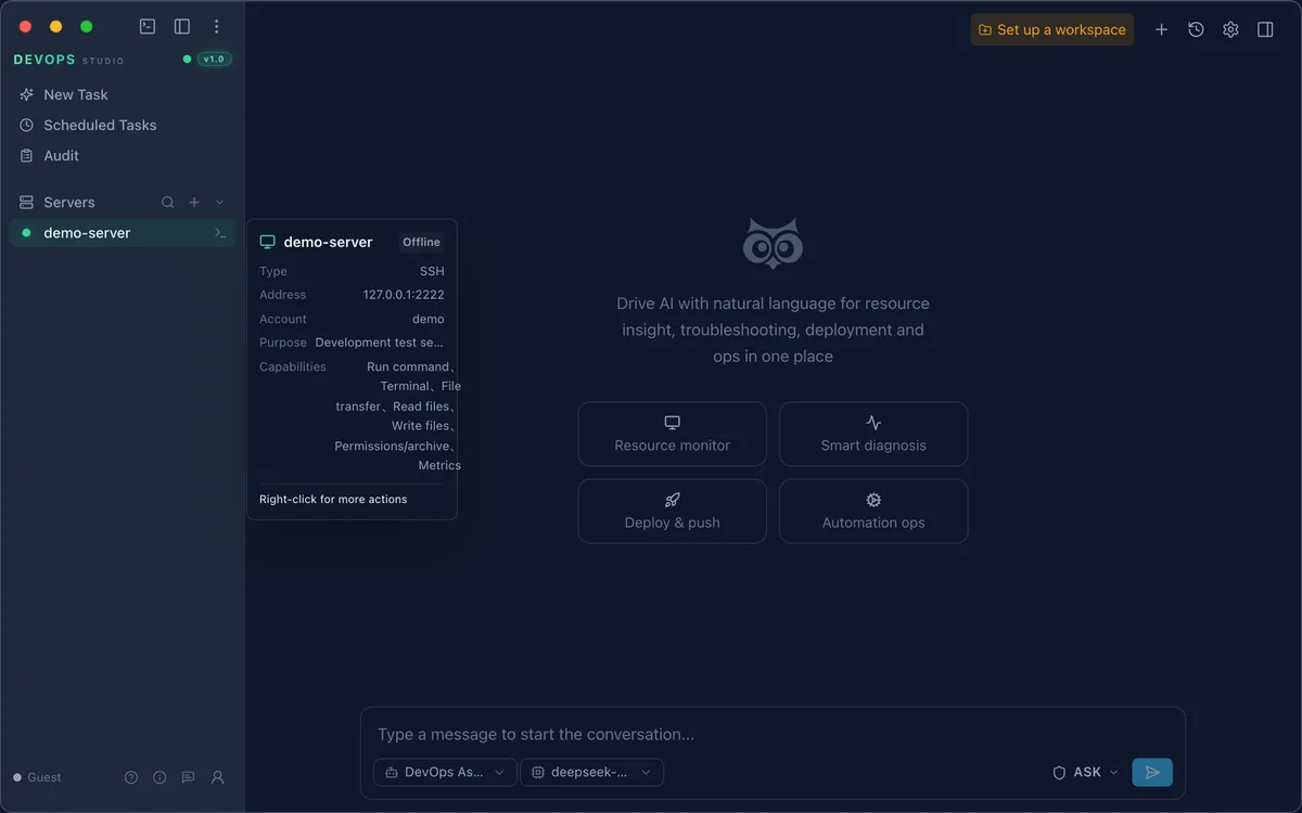 Connected server with online status