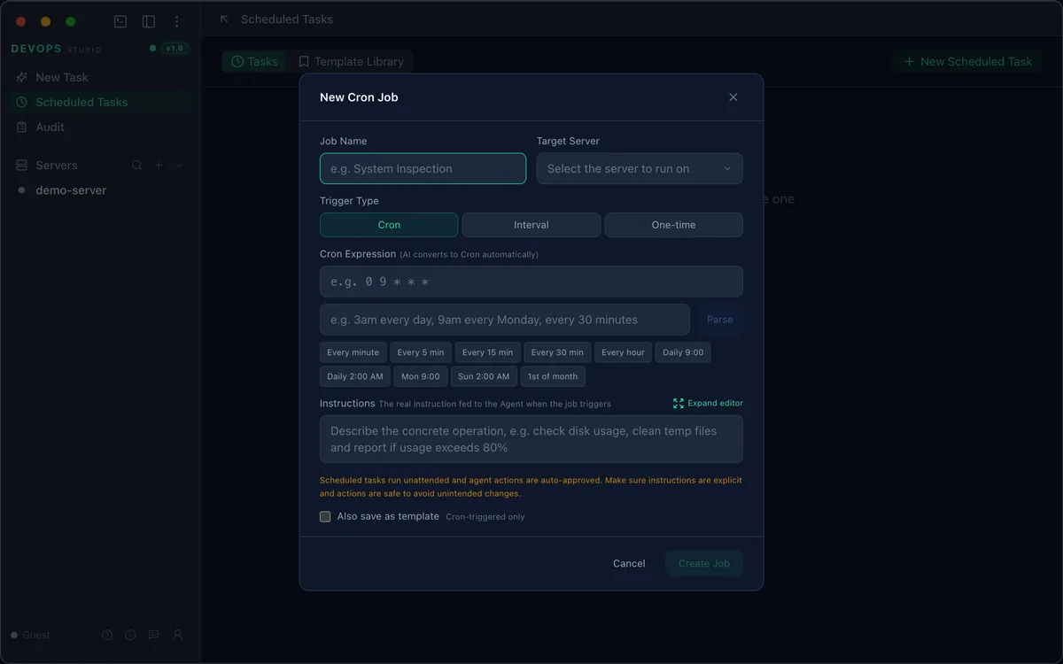 New Cron Job form