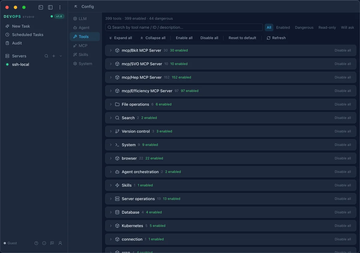 Tools tab showing counts and per-group toggles